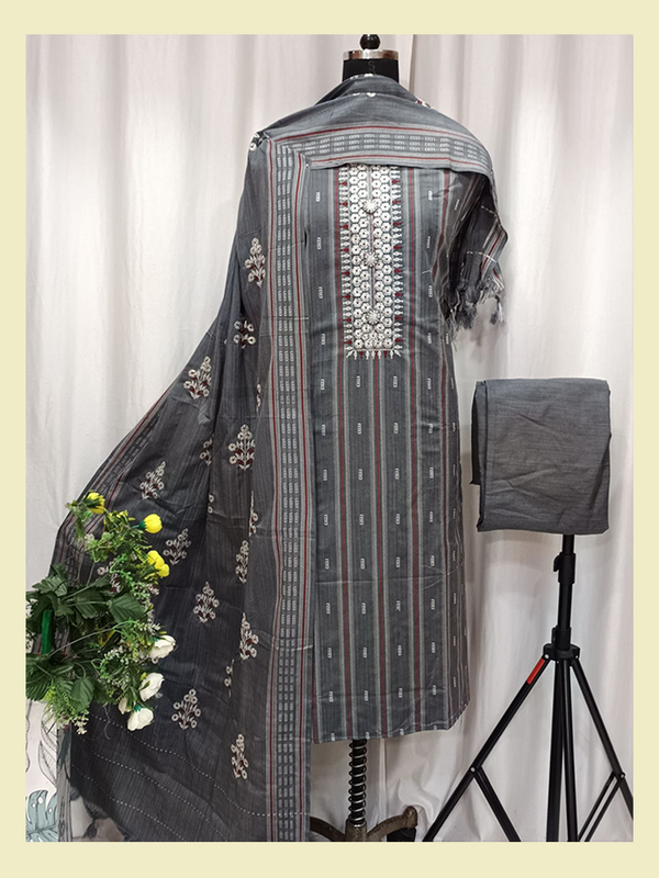 South Cotton Shirt With Digital Print & Neck Sequence Embroidery Work