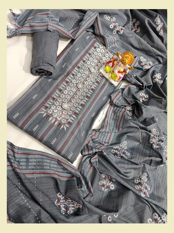 South Cotton Shirt With Digital Print & Neck Sequence Embroidery Work