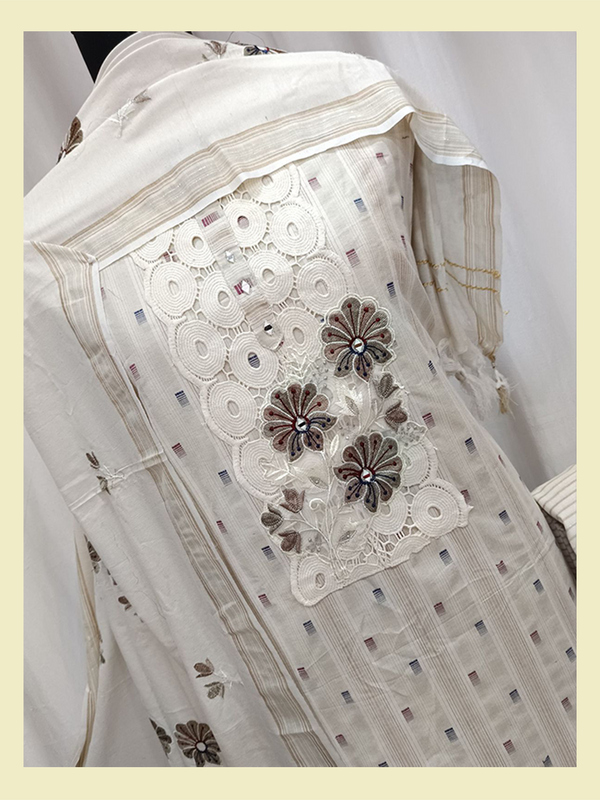 South Cotton Print Shirt With Neck Designer Embroidery Crochet Lace Work