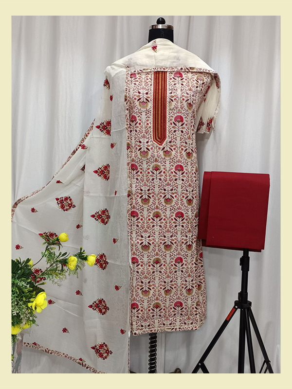 Cotton Linen Digital Print & Neck Embroidery Patti