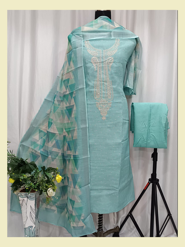 Cotton Linen Printed & Neck Embroidery Work