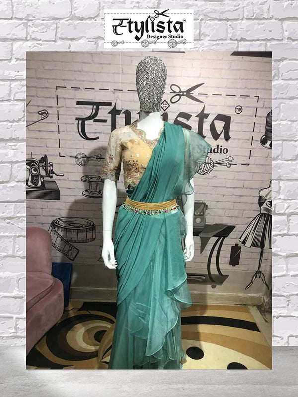 Stylista Design || Drape saree with hand work on blouse