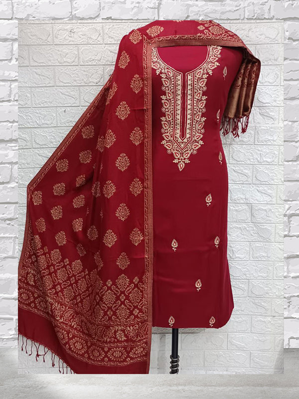 Pure Pashmina Shirt With Neck Embroidery Work